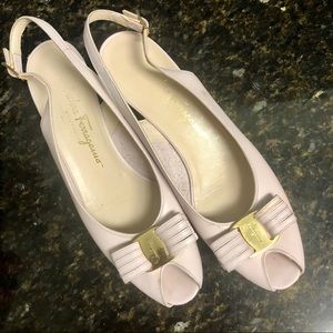 Vintage Light Pink Leather Slingback Shoes